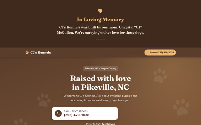 CJ's Kennels website