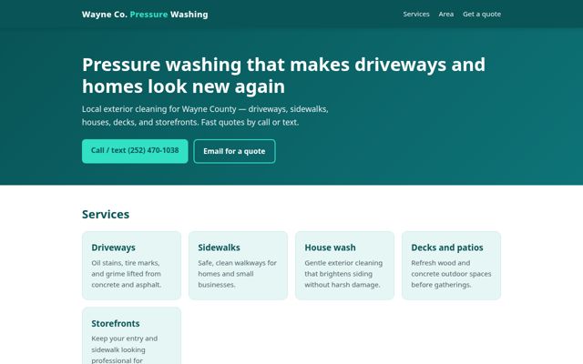 Wayne Co. Pressure Washing website